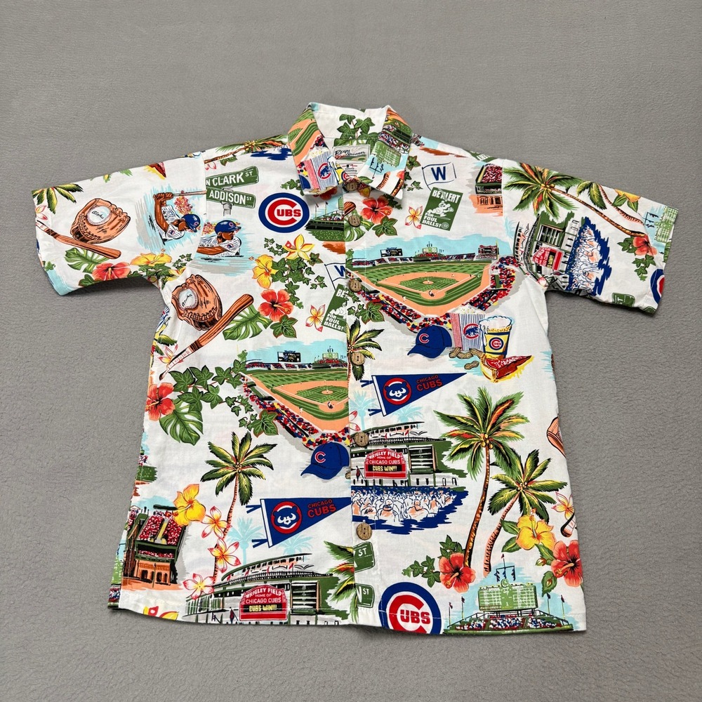 Reyn Spooner Chicago Cubs Shirt Youth Large White MLB Hawaiian Cotton Aloha Top